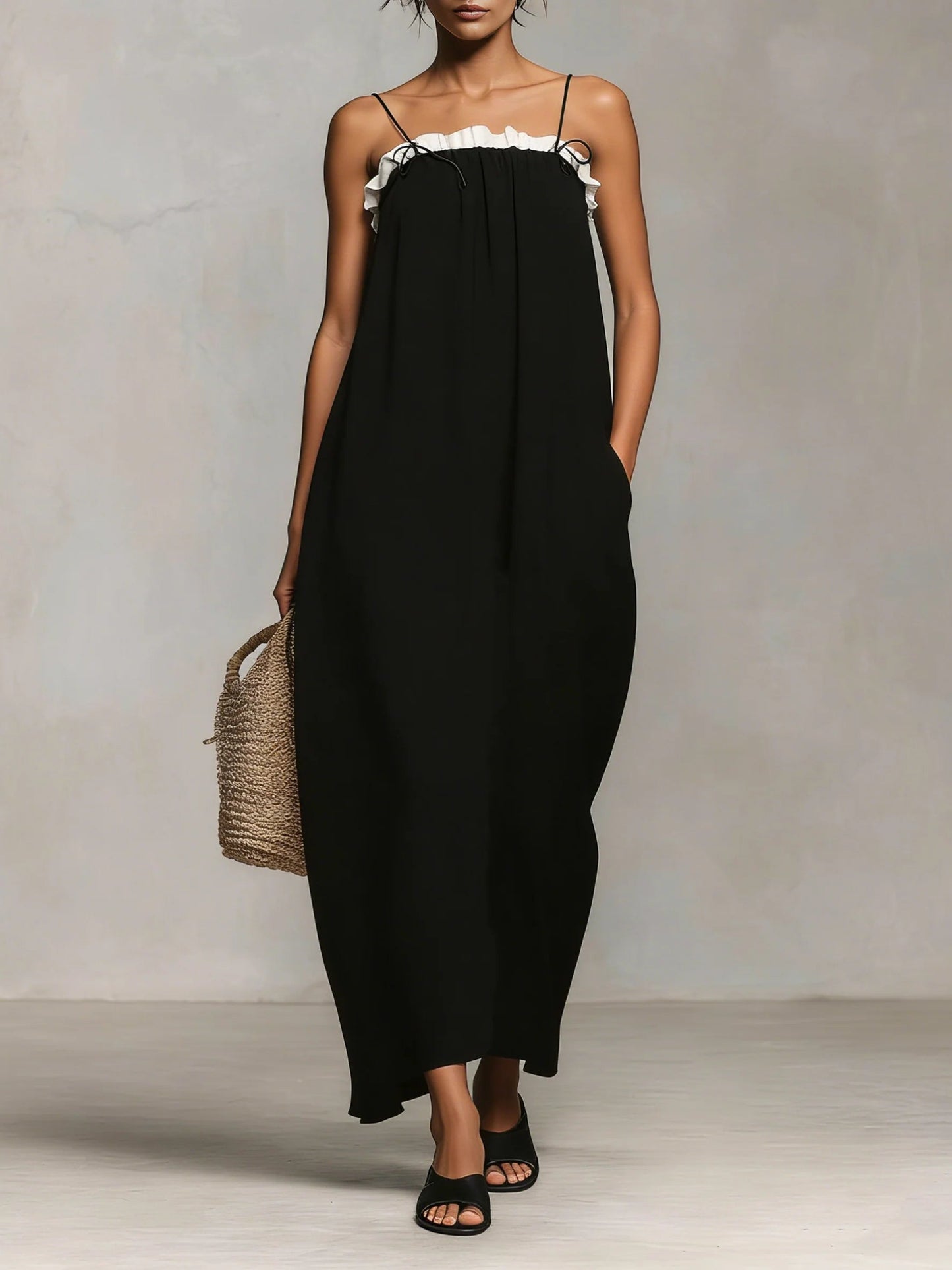 Mirelle™ | Maxi Abito con Blocchi di Colore e Spalline a Spaghetti