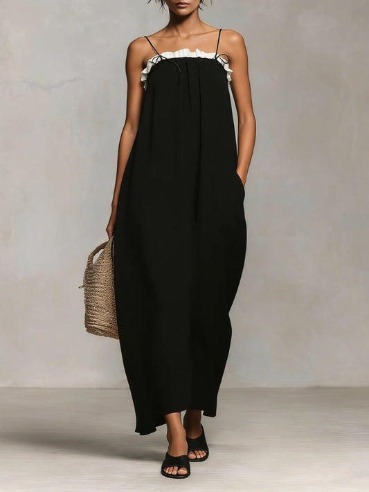 Mirelle™ | Maxi Abito con Blocchi di Colore e Spalline a Spaghetti