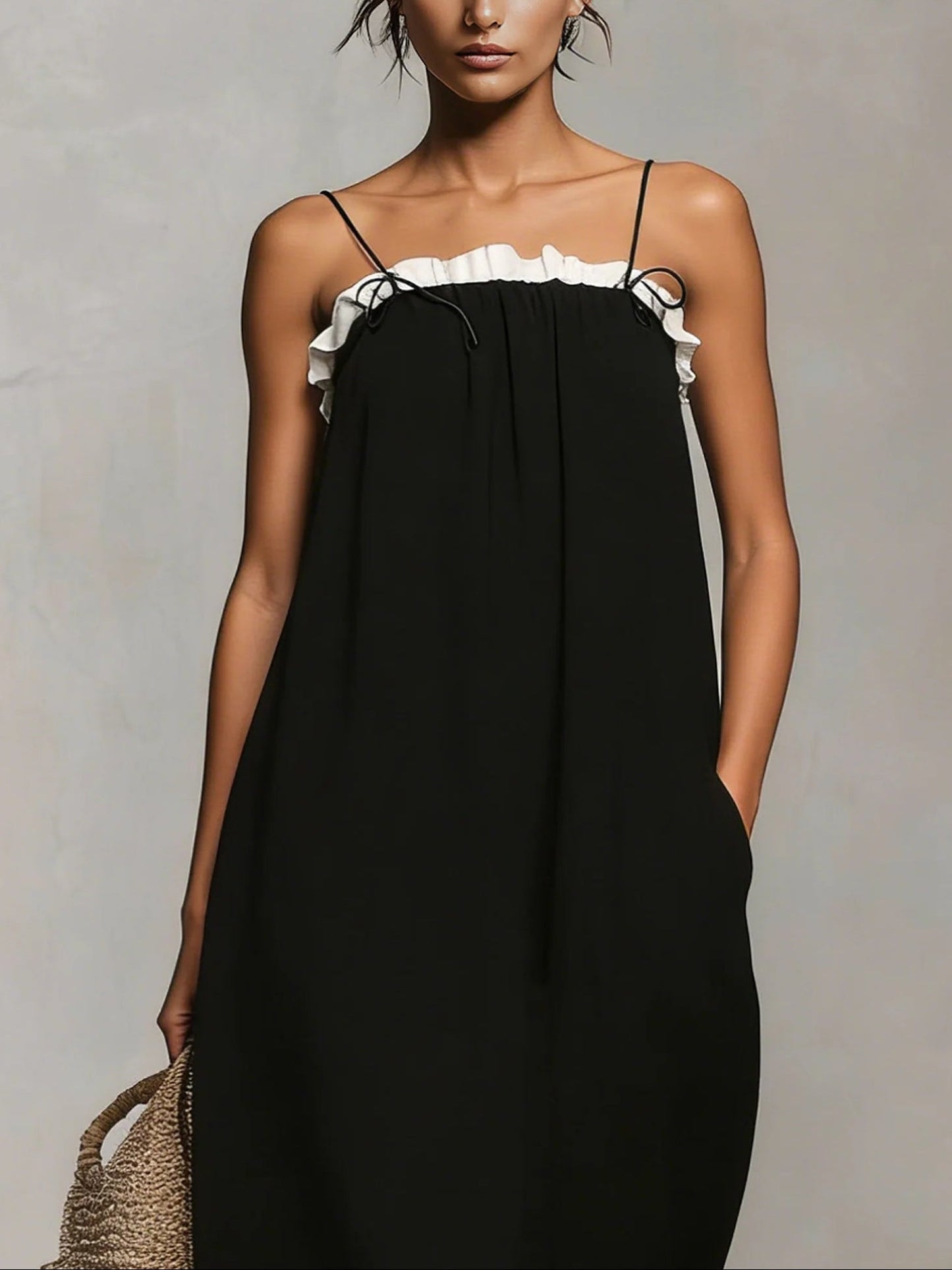 Mirelle™ | Maxi Abito con Blocchi di Colore e Spalline a Spaghetti