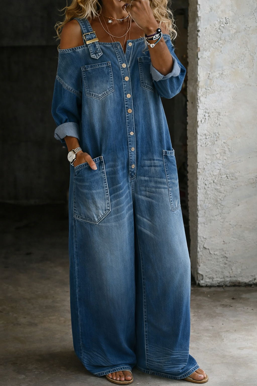 Sophian | Tuta in denim con spalle scoperte