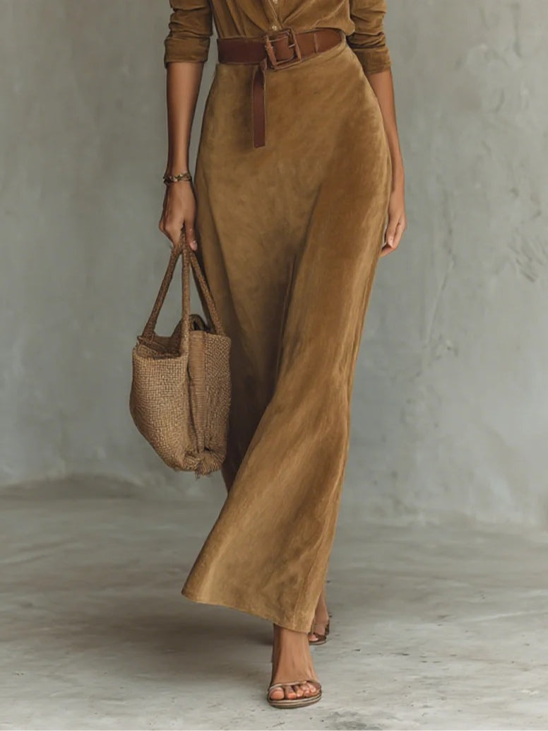 Juline™ | Maxi Abito in Suèdelook con Revers