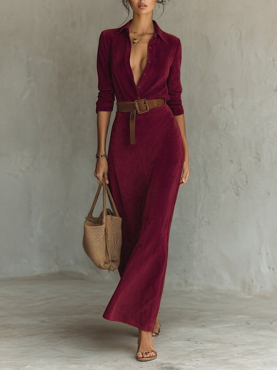 Juline™ | Maxi Abito in Suèdelook con Revers