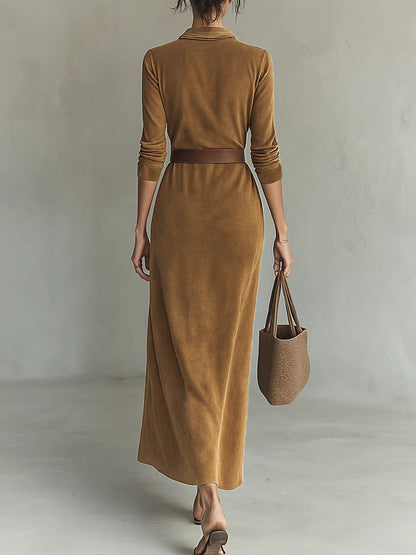 Juline™ | Maxi Abito in Suèdelook con Revers