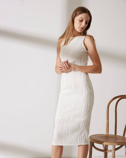 Lara - Vestido blanco de cuello ancho