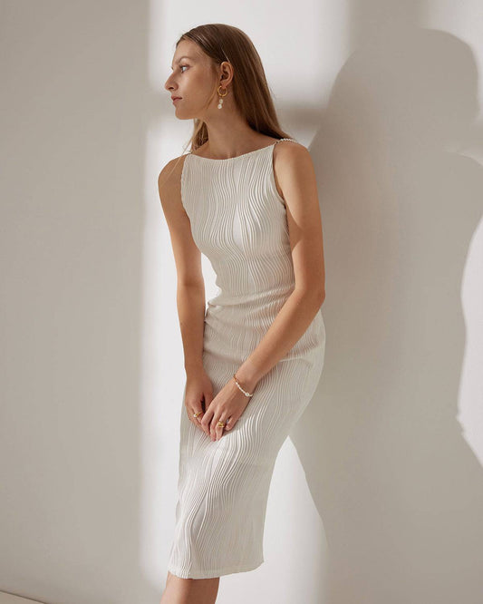 Lara - Vestido blanco de cuello ancho